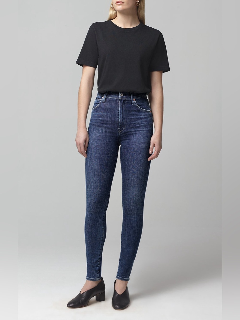 Citizens of Humanity Chrissy High Rise Skinny in Carmel Dark Wash Denim Stretch